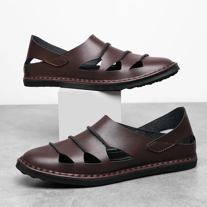 Мужские сандалии летняя мужская обувь кожаные повседневные Лоферы высокого