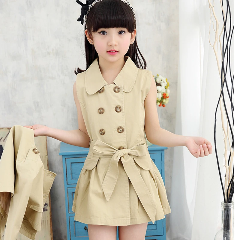 Комплект одежды для девочек новый весенний Модный стильный Тренч + платье с