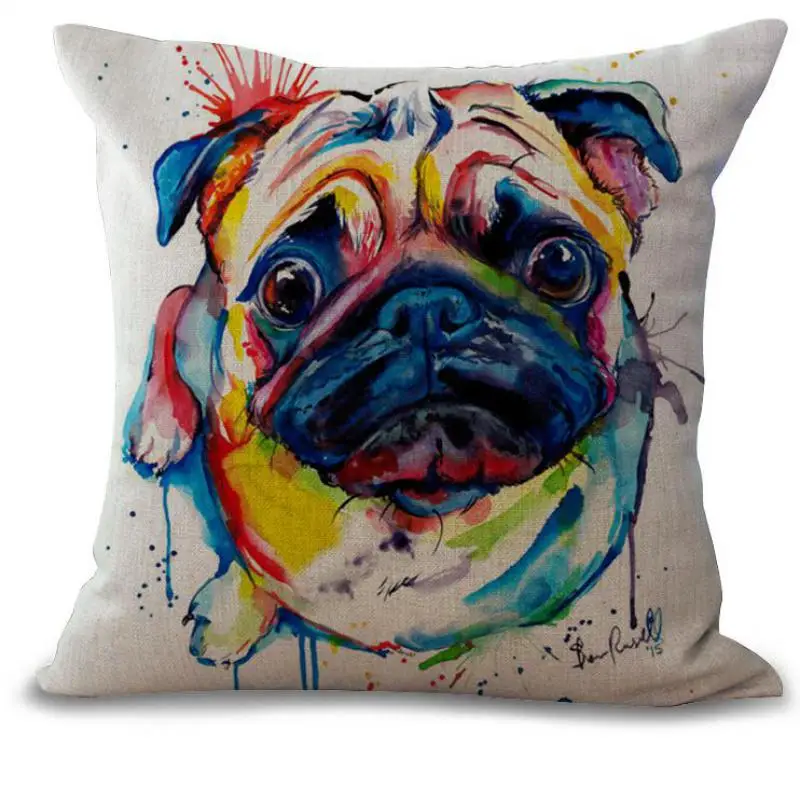 Factory Direct Supply French Bulldog Painting Series Cotton Linen Throw Pillow Home Room Decor Bedside Back Cushion | Дом и сад