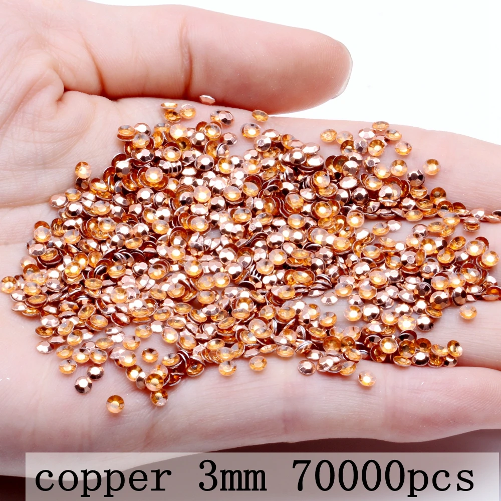 copper 3mm 70000pcs Большая сумка Золотой/медный/серебряный круглый плоский дизайн ногтей украшения гвоздей Шпильки наклейки сплав Маникюр Инструменты для стиля - Цвет: copper 3mm 70000pcs