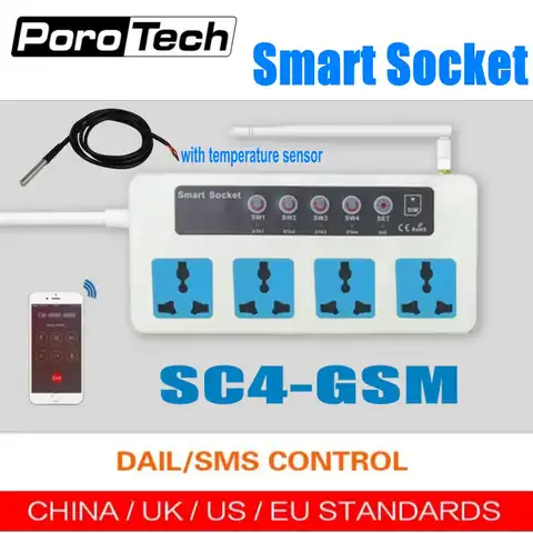 Беспроводной смарт-выключатель SC4 SC3 GSM с датчиком температуры, 4 розетки