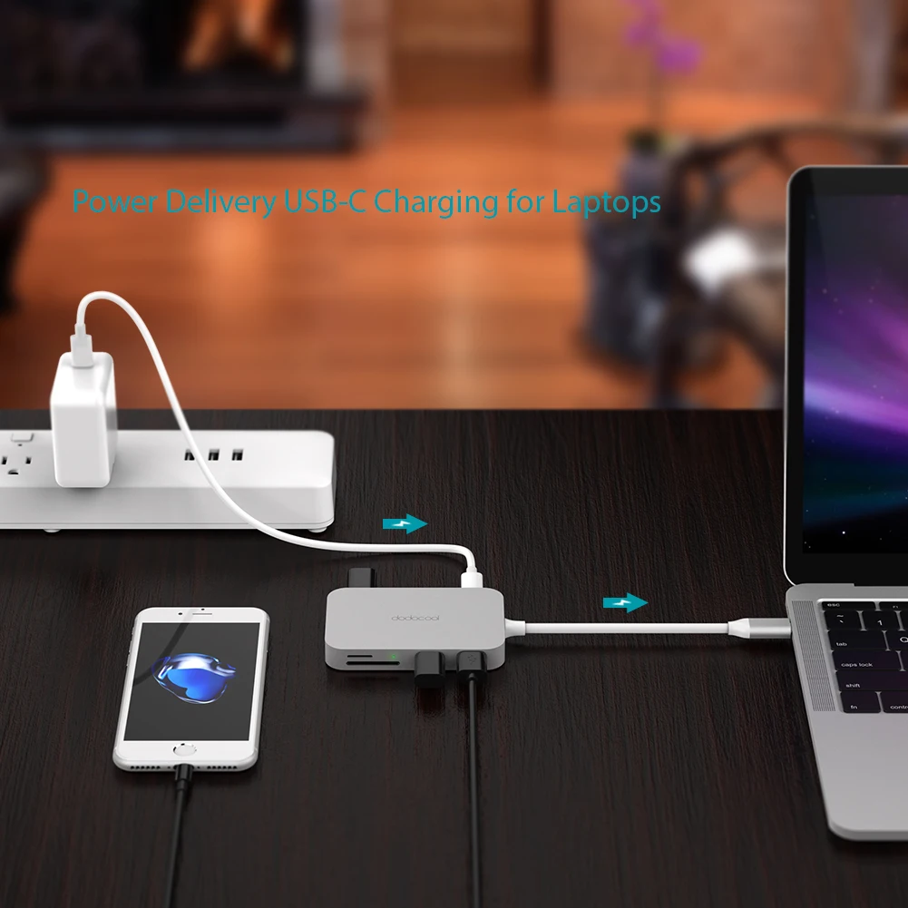 Адаптер dodocool 6 в 1 из алюминиевого сплава для чтения SD/TF карт 3 порта USB 0|usb-c hub|usb 3.0