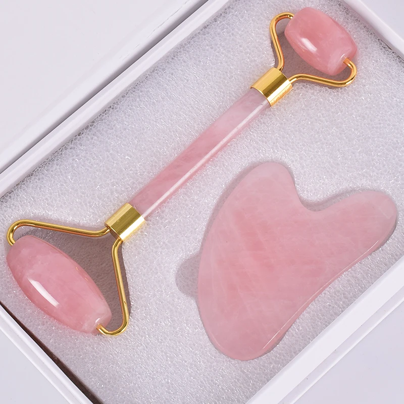 Нефритовый ролик Gua Sha набор инструментов для иглоукалывания соскабливание натуральный розовый кварц массаж лица для похудения против морщин целлюлит шеи подарочная коробка