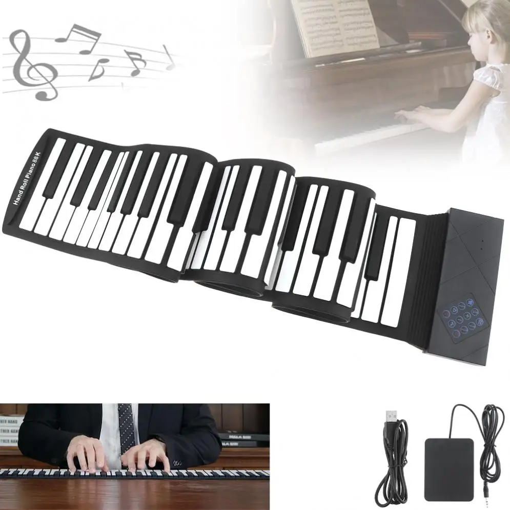 88 клавиш USB MIDI свернутый пианино электронный портативный силиконовый гибкий