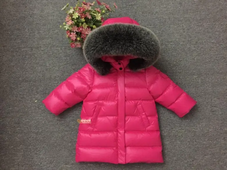 rose-b Г. Зимняя детская длинная куртка зимняя одежда на 90% белом утином пуху для мальчиков толстые очень большие пуховики с натуральным меховым воротником для девочек, парка - Цвет: rose-b