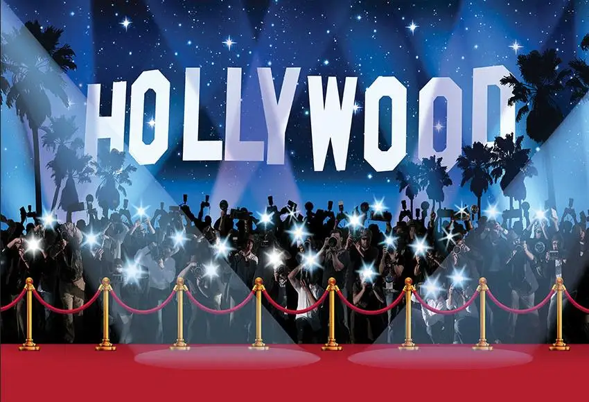 

Blue Starry Night Hollywood Red Carpet Press Conference backgrounds Vinyl cloth High quality Computer print party backdrops