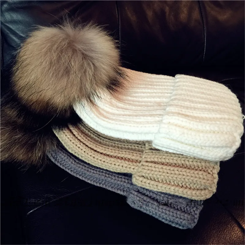 Реальные на искусственном меху бубонами вязанные зимние женские шапки подарок