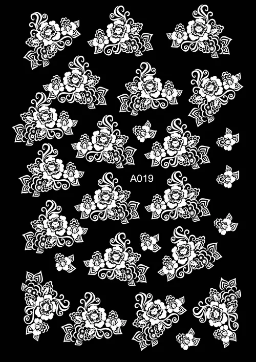 A019 White 3D наклейка для ногтей, наклейка на заднюю панель, роскошный дизайн, все для маникюра, белая наклейка, украшение для ногтей, аксессуары для ногтей, советы - Цвет: A019 White