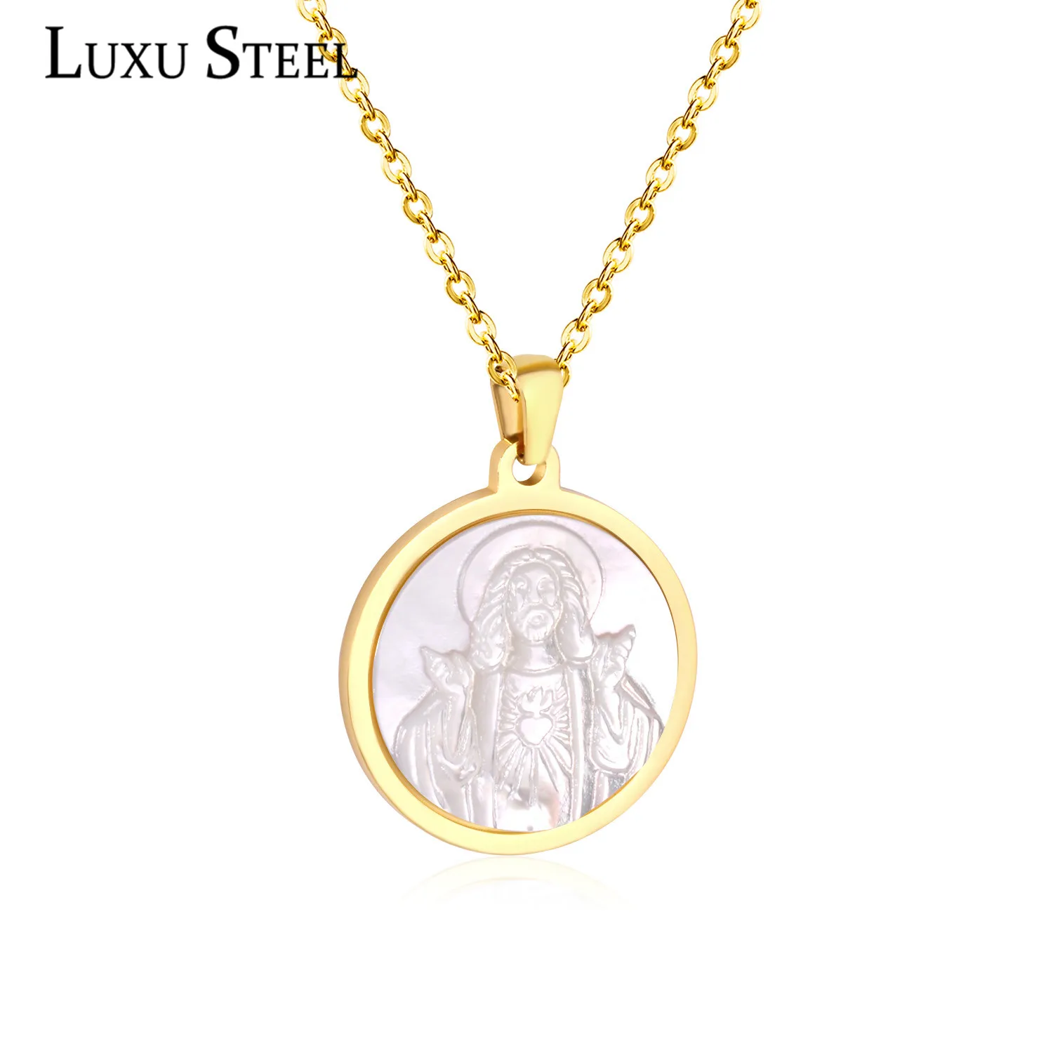 LUXUSTEEL Virgin Mary круглая подвеска в виде ракушки ожерелье ювелирное изделие колье из
