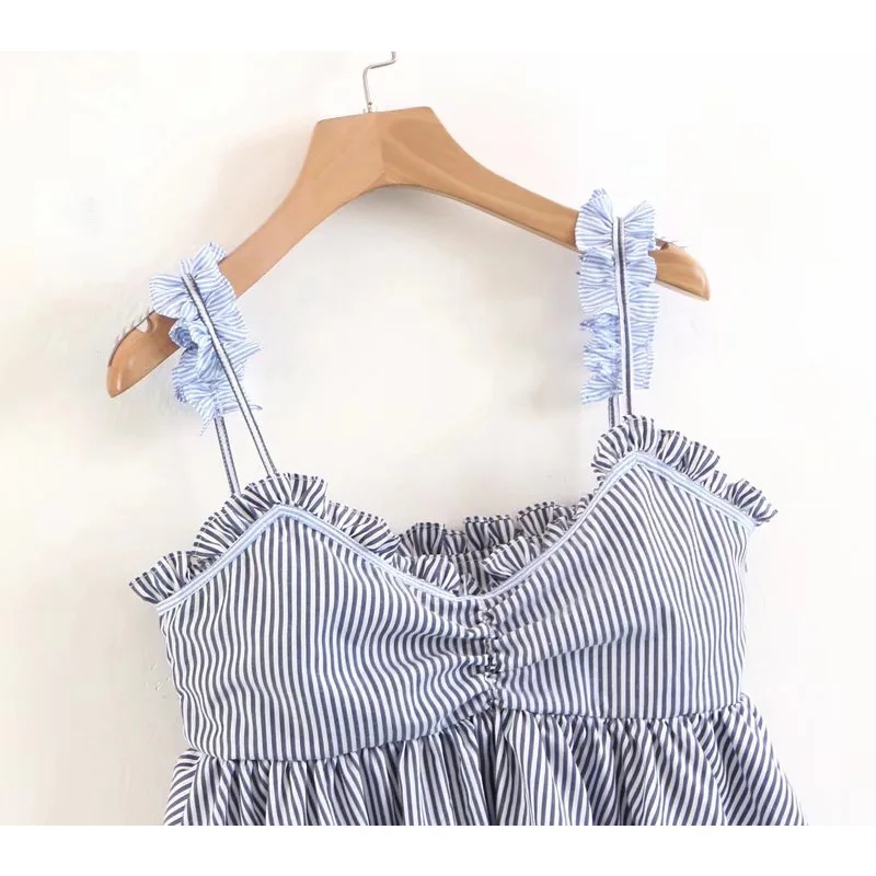 LTD119047 New Stringy Selvedge Striped Tops Women Strap Waistcoat V-Neck Sleeveless Tank Camisole Fashion Side Zip Vest Vestido | Женская