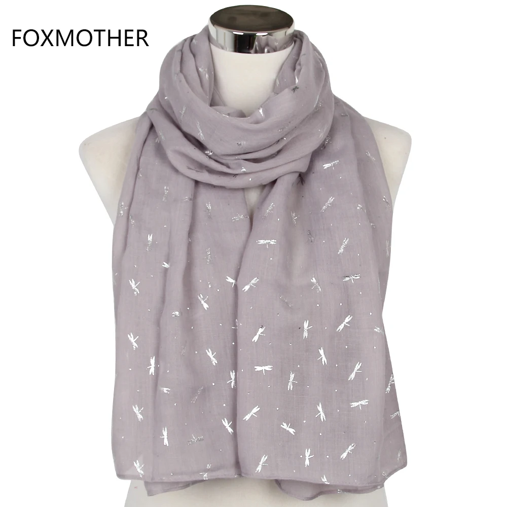 FOXMOTHER Новая модная женская серая блестящая бронзовая Серебряная шарф со стрекозой шаль петля для женщин s