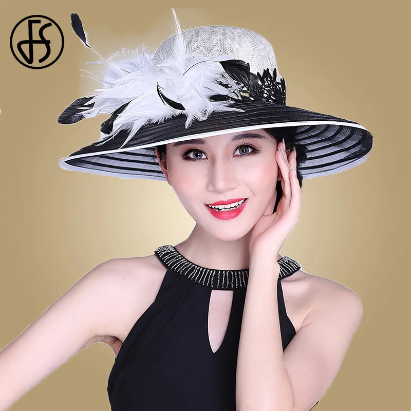 FS черные широкие фетровые шляпки с полями для женщин Свадебные Kentucky Derby Sinamay