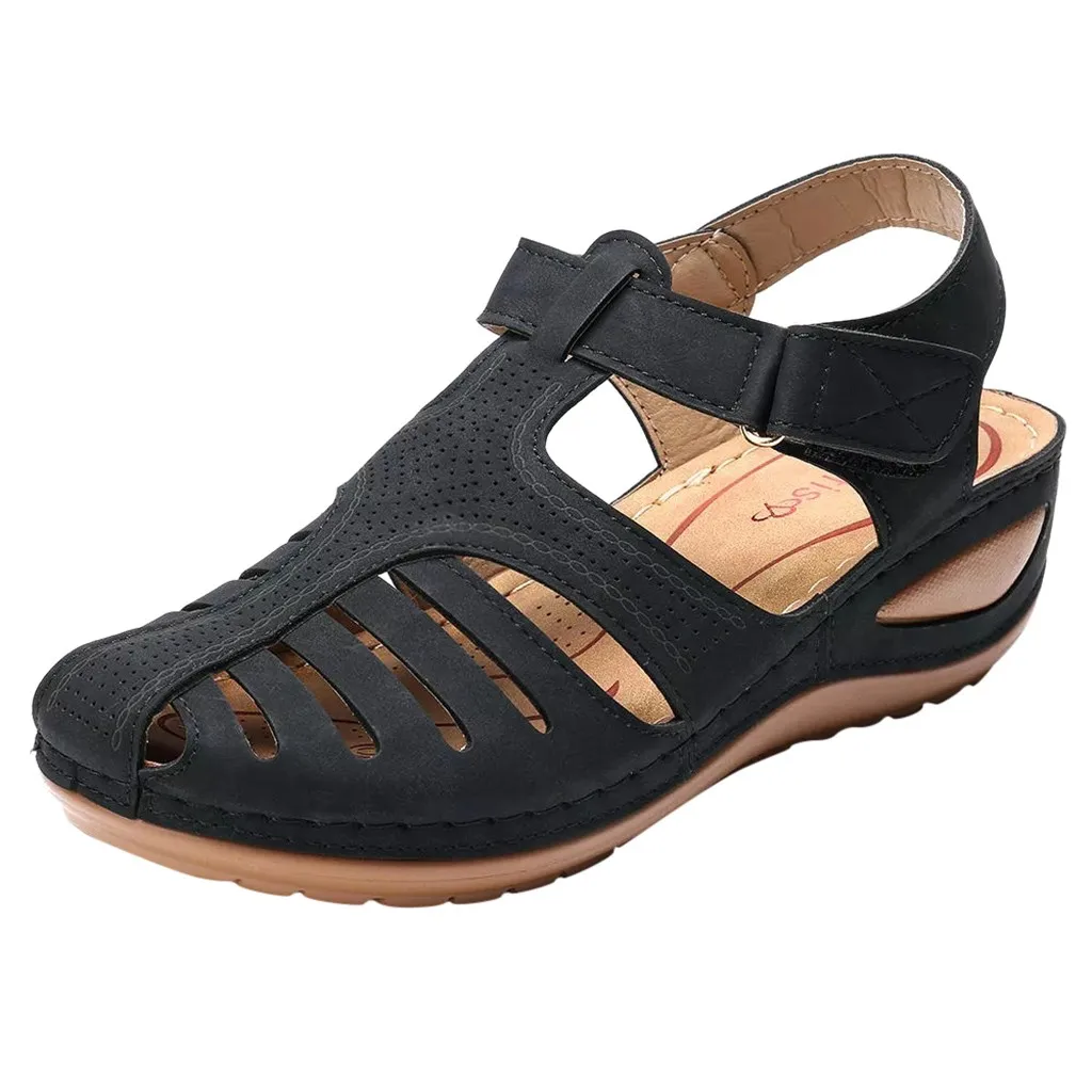 Женские босоножки; летние женские удобные сандалии с круглым носком и вырезами на лодыжке; женская пляжная обувь на мягкой подошве; размера плюс; C40