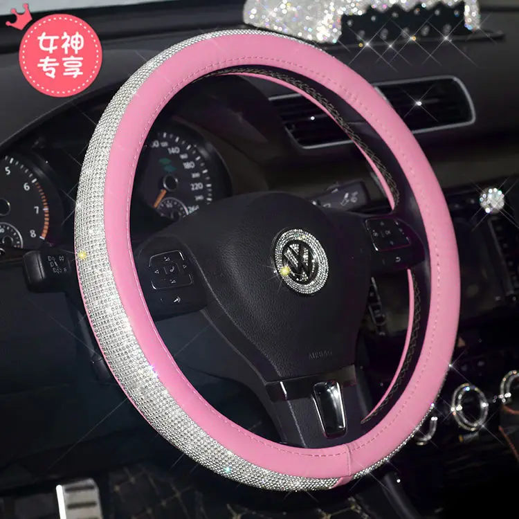 Pink Bling Стразы кожаный чехол на руль кристалл для девочек леди Универсальный подходит 38 см - Название цвета: Pink