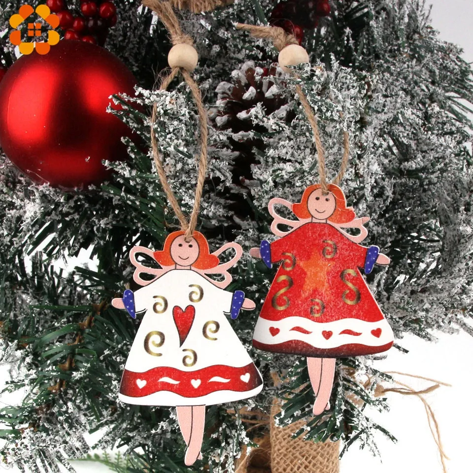 2 шт. деревянные рождественские украшения с милым ангелом подвески деревянный