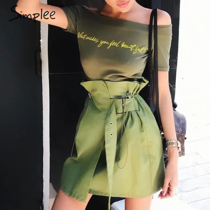 Simplee A-Line с завышенной талией женская юбка Элегантный поясом Повседневная уличная