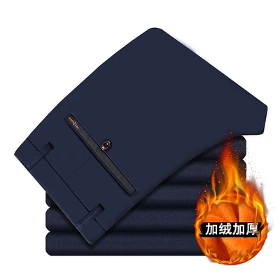 picture color FAISIENS размера плюс мужские брюки 8XL 9XL прямые флисовые брюки теплые 10XL толстые зимние осенние формальные деловые классические брюки - Цвет: picture color