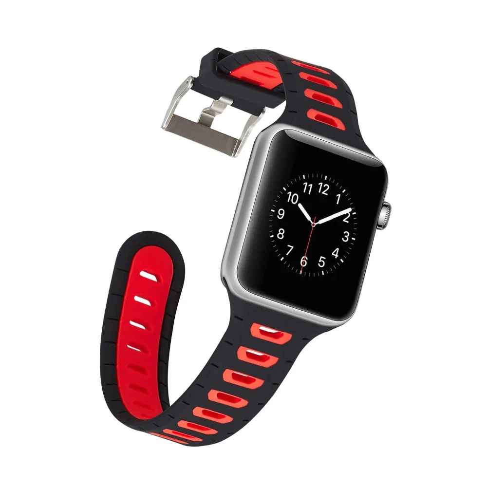 Double Color Silicone Sport Watch Strap for Apple 38mm 42m Series 3 2 1 Rubber Band Replacement iWatch Wristband | Наручные часы