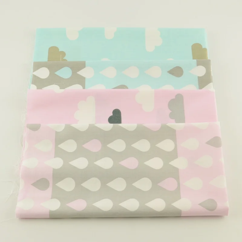 Изысканная ткань с принтом облаков и дождевых капель 4 шт. 100% хлопковая толстая