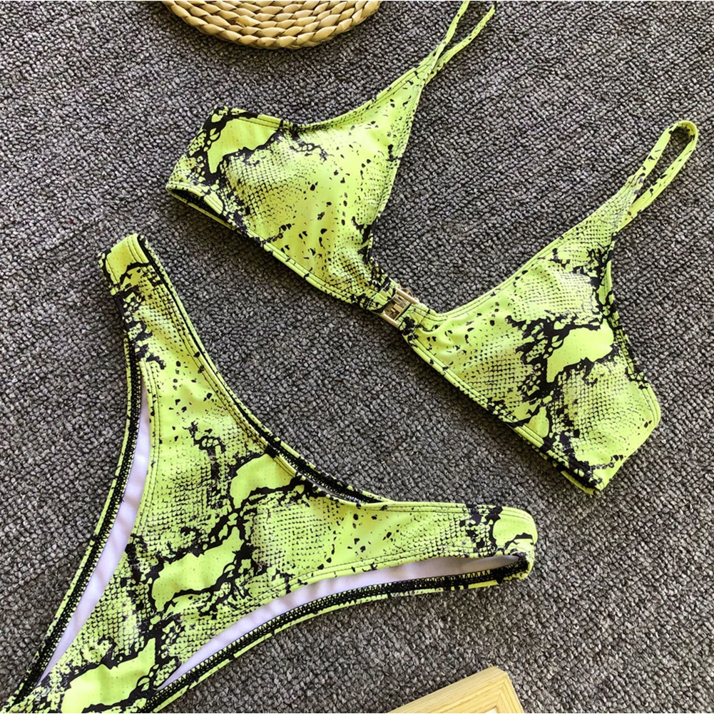 Split Spaghetti Strap Swimsuit Leopard Print Bikini Set With Padding Bra Hoilday Push Up Nylon Low Waist Wire Free Summer Sexy |