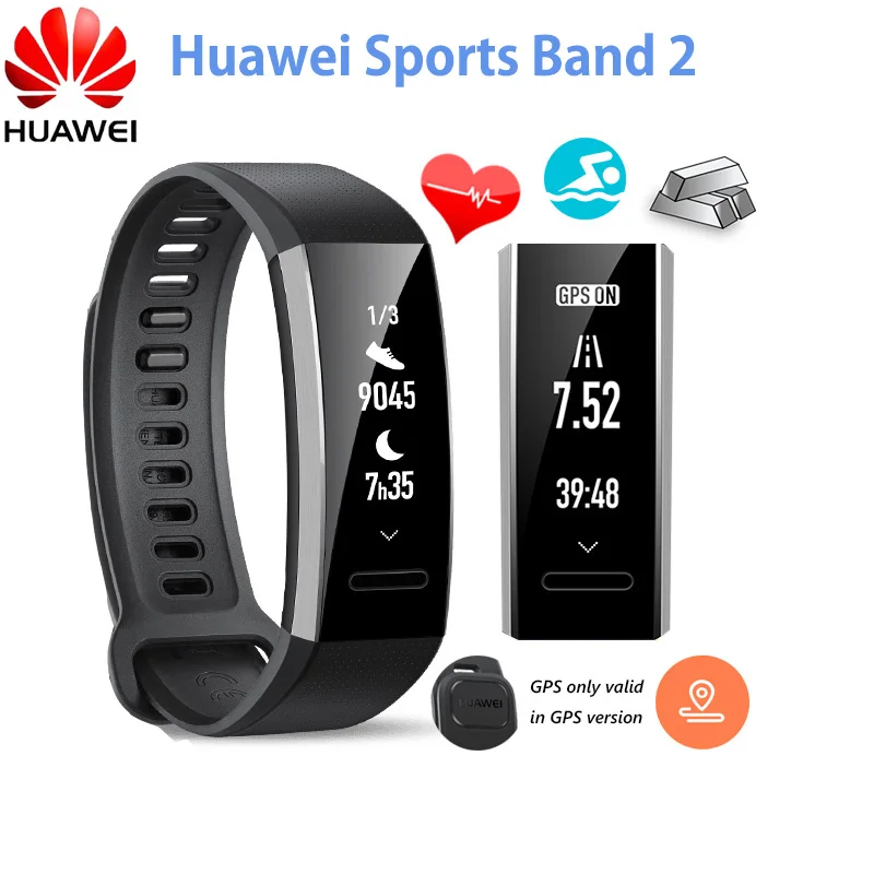 Оригинальный спортивный ремешок huawei 2 смарт-браслет из сплава Swimmable 5ATM 0 91 &quotOLED