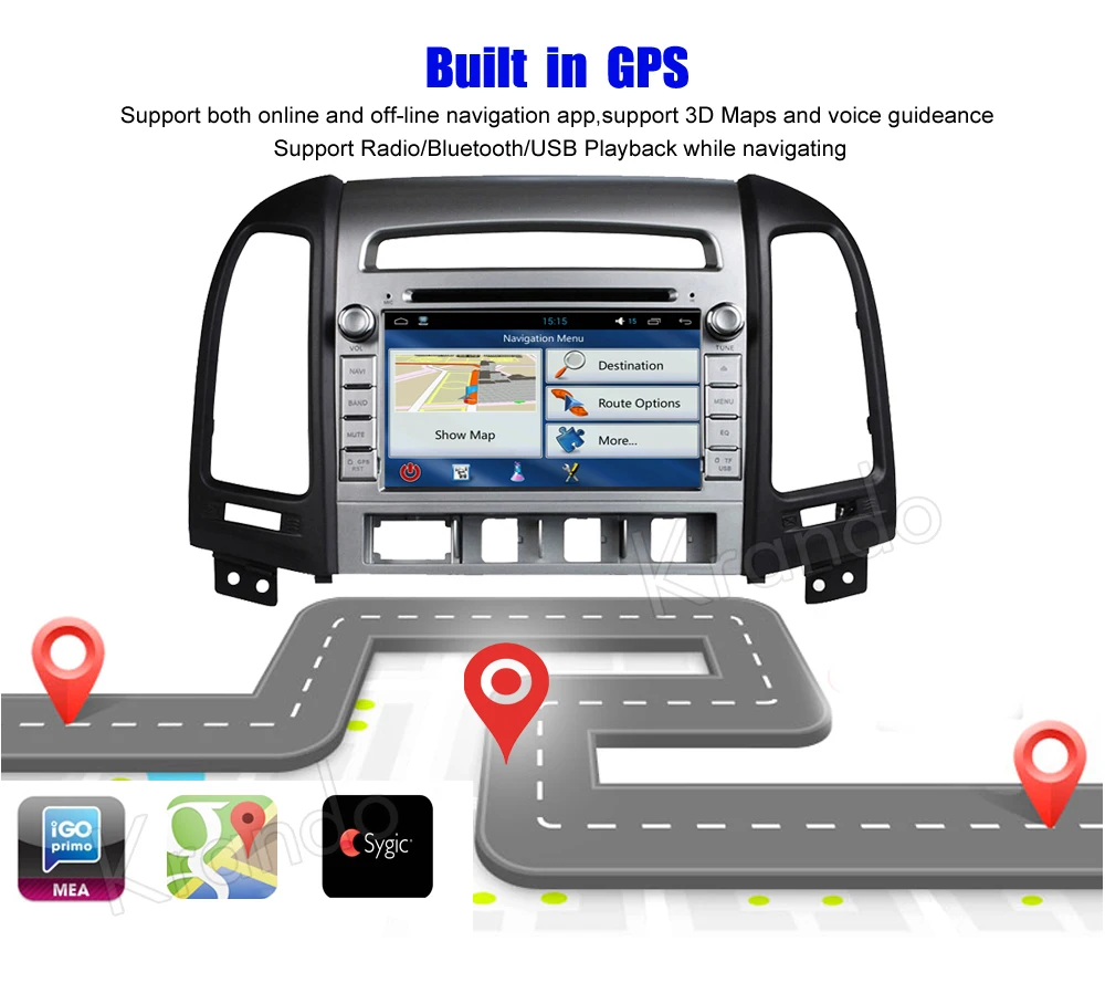 Krando Android 8 0 автомобильный Радио gps dvd плеер навигационная система для hyundai santa fe 2006
