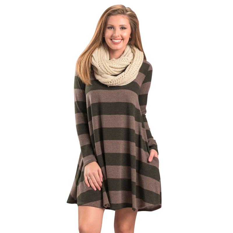 2018 осеннее Новое хлопковое мини платье женское Полосатое свитер с длинным