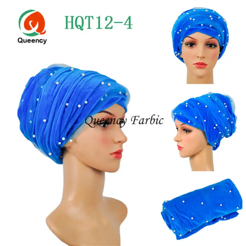 HQT12 New arrival!!Fashion African turban with besds net lace Indian headtie/scarf/turban Width 72&quot*22&quot for wedding or party. | Дом и