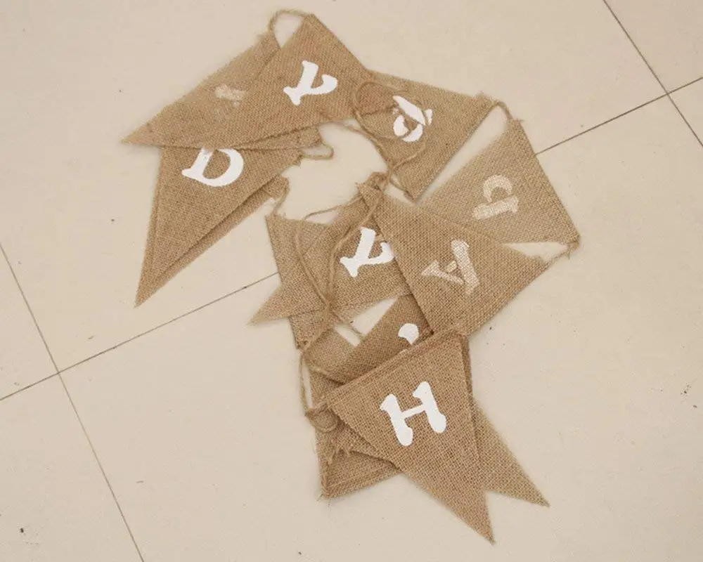 Happy Birthday Jute Rope Hessian Burlap Banner Bunting Photography Props for Party Decoration 13 Flags | Дом и сад
