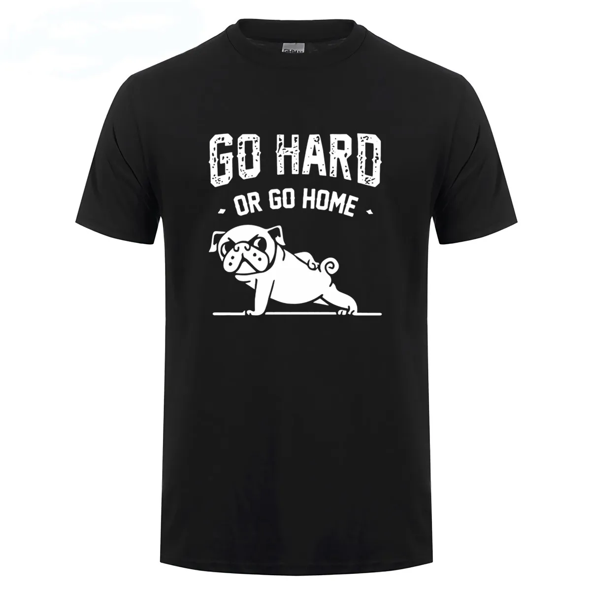 Самые Модные Повседневные 100% хлопок домой или go hard Мопс печатные crewneck футболка с короткими рукавами Мужская
