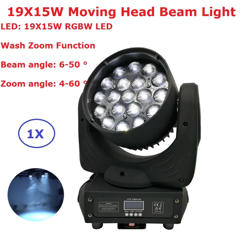 Распродажа LED Moving Head Light Beam Wash Zoom 19X15 Вт Высокая мощность RGBW Quad цвет смешивания 16