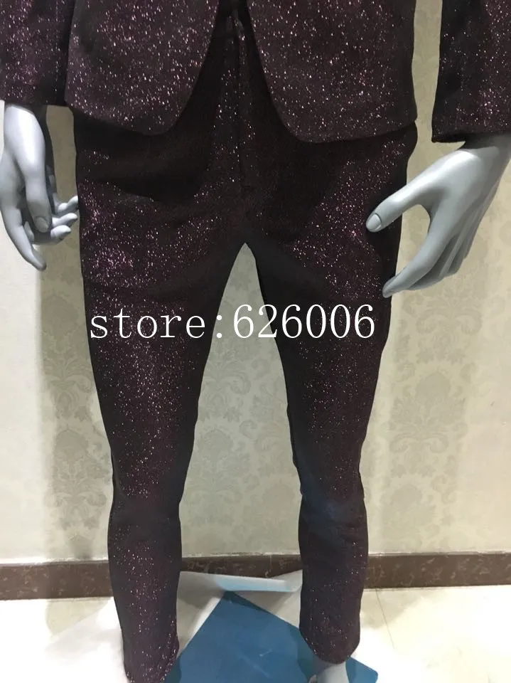 Большие размеры мужские Модные фиолетовые костюмы с пайетками деловой комплект