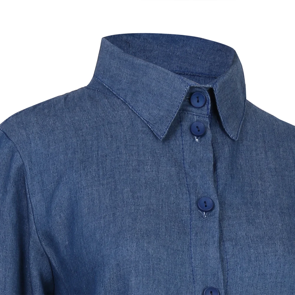Модная женская джинсовая Блуза с v образным вырезом и пуговицами длинным рукавом