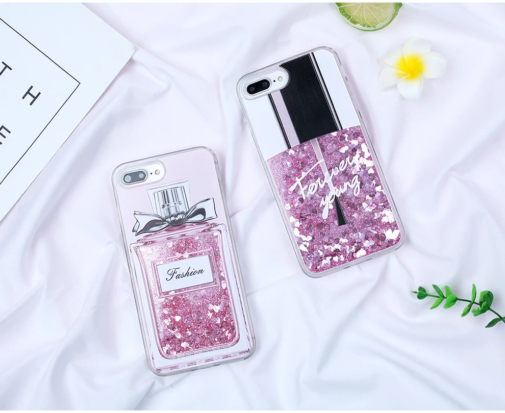 BROEYOUE Dynamic Liquid чехол для iPhone 7 Plus 5 5S 6 6 S Plus X SE жесткий чехол Блестящий песок духи кошка узор чехол для телефона