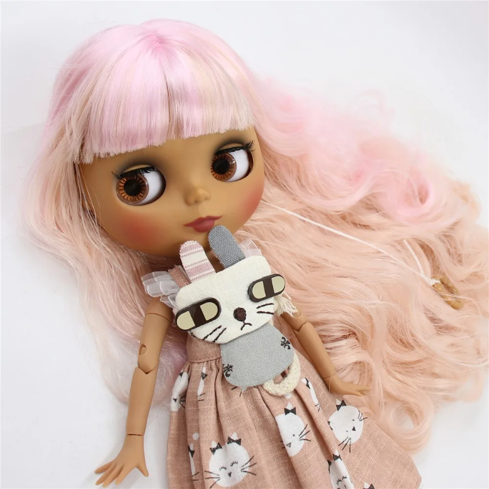 Ледяной DBS Blyth кукла 1/6 bjd совместное тело темная кожа матовое лицо розовые и