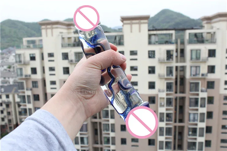 Стеклянный большой двойной фаллоимитатор с кристаллом пирекс пенис дидло