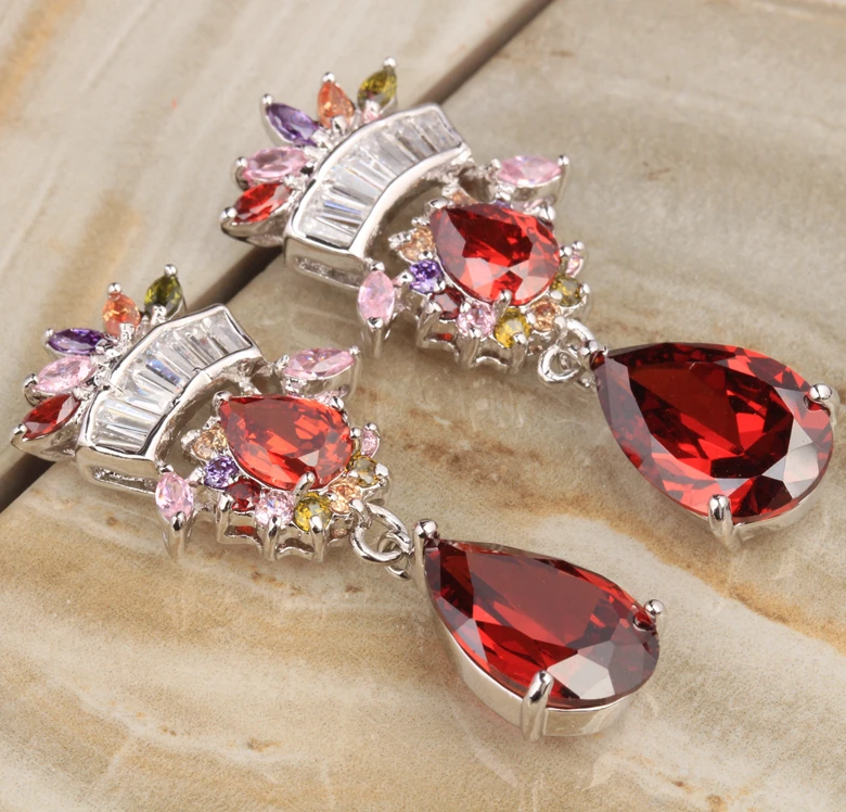 Удивительные разноцветные красные фиолетовые серьги-подвески в форме короны с