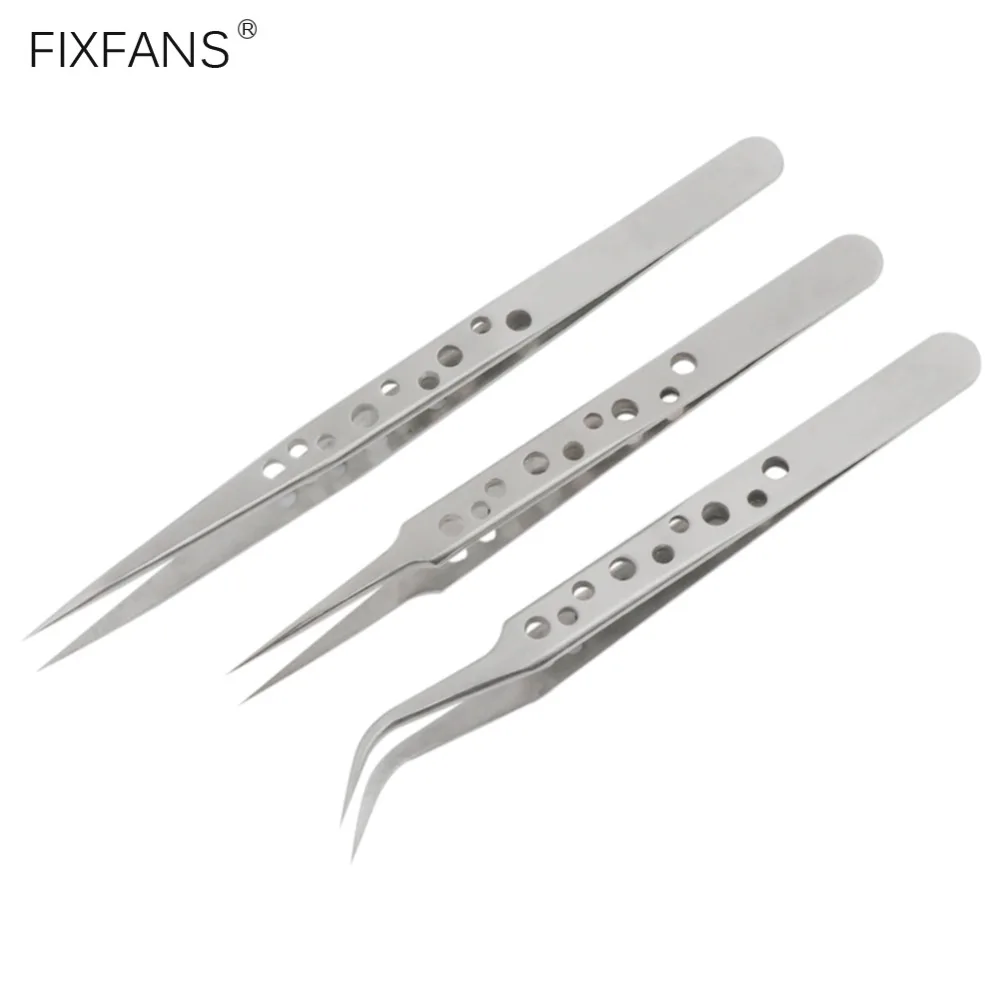 FIXFANS Пинцет для наращивания ресниц Набор изогнутый прямой наконечник из нержавеющей стали щипцы для дизайна ногтей Стразы инструменты для украшения