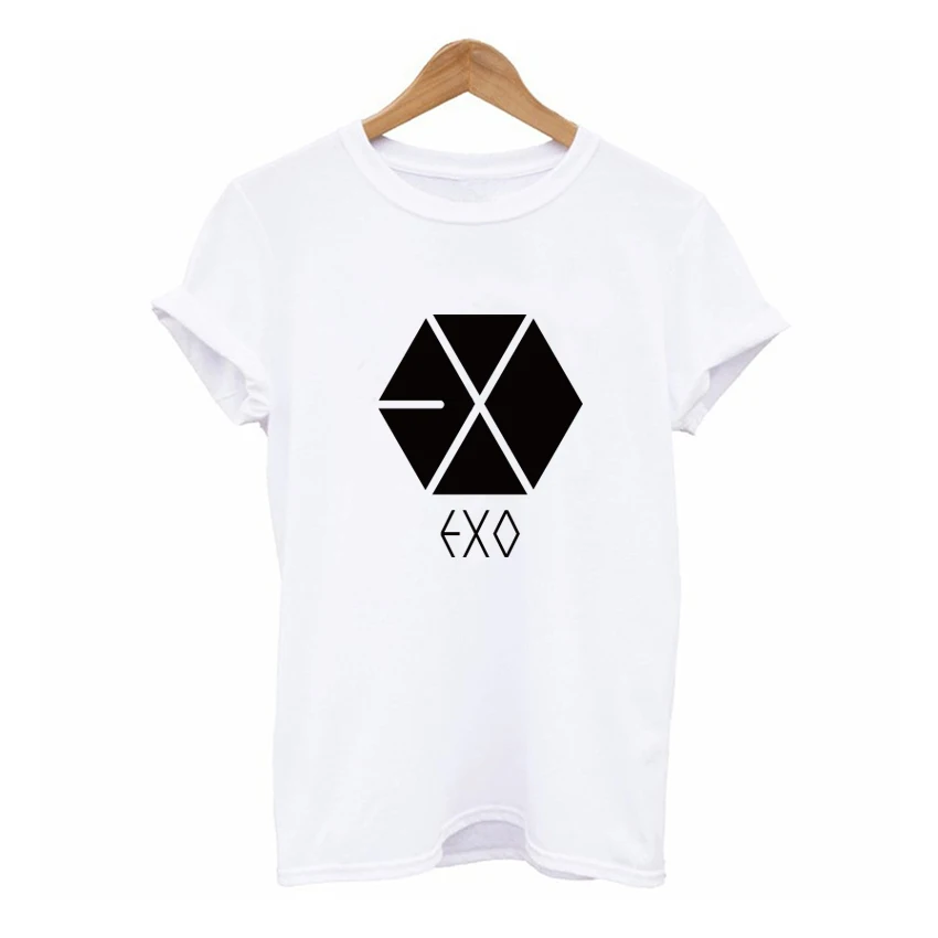 Harajuku EXO летняя футболка женская повседневная женская короткая футболка женская одежда футболки женские топы tumblr черный/белый - Цвет: white