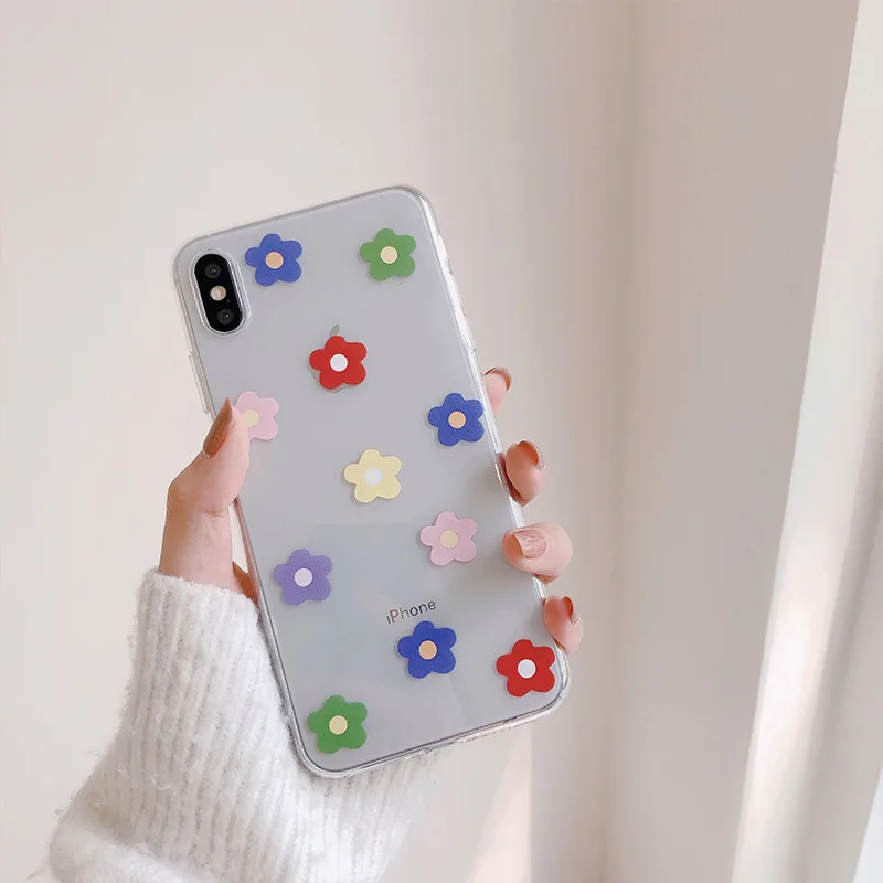 Kawaii flower корейский чехол для девочек силиконовый прозрачный iphone 11 Pro Max 7 8 6 6s plus xs max