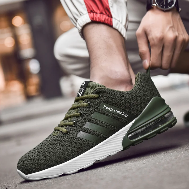 Мужские кроссовки для бега с воздушной подушкой дышащие легкие армейского