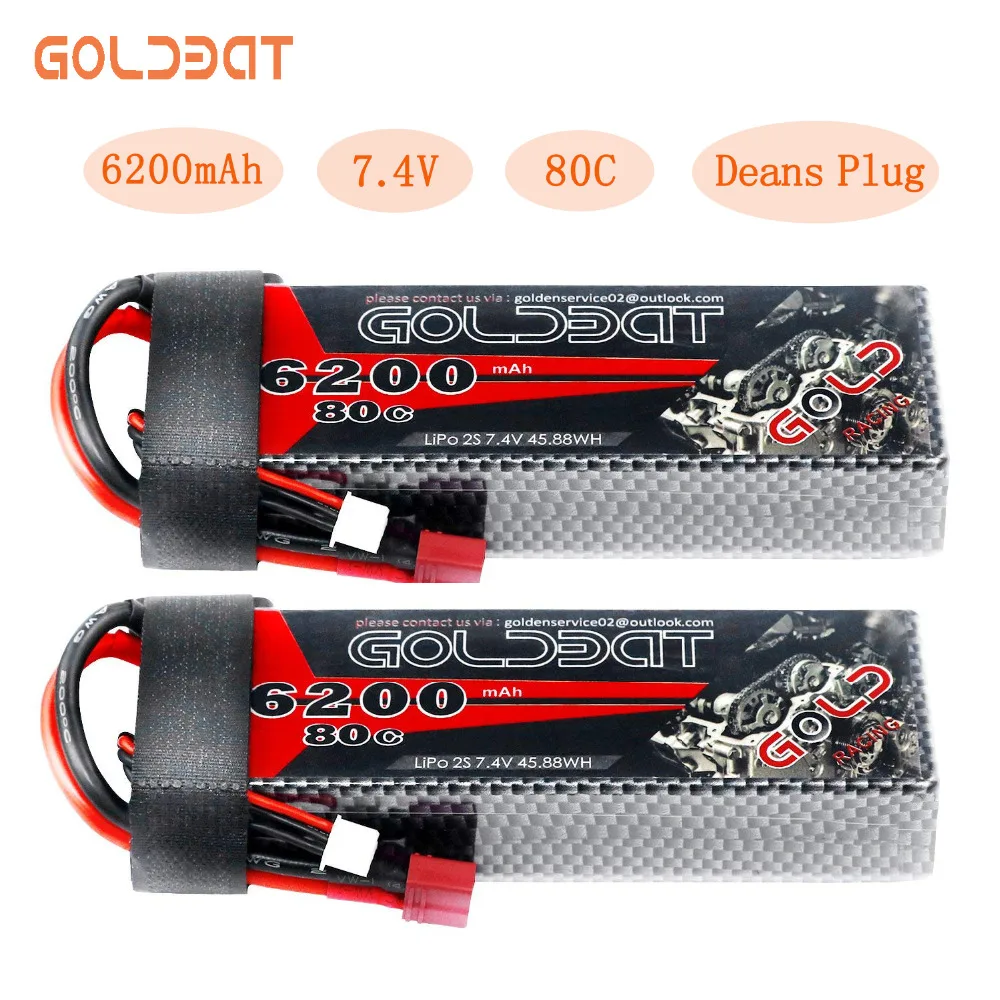 Литий полимерный аккумулятор GOLDBAT 6200 мАч 2 блока Lipo 7 4 В 2s 80C с разъемом Deans для