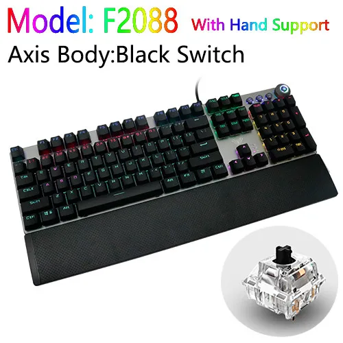 F2088 2 BLACK Switch Ggr механическая клавиатура с 104 клавишами, красный, синий, черный светодиодный usb-переключатель, игровые клавиатуры для компьютера с русским ивритом, арабским, испанским - Цвет: F2088 2 BLACK Switch