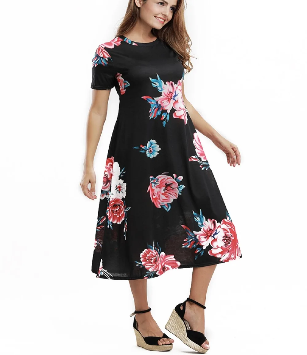 2018 летнее платье с принтом для женщин shirtmaxi Длинные рукава Boho черный и белый