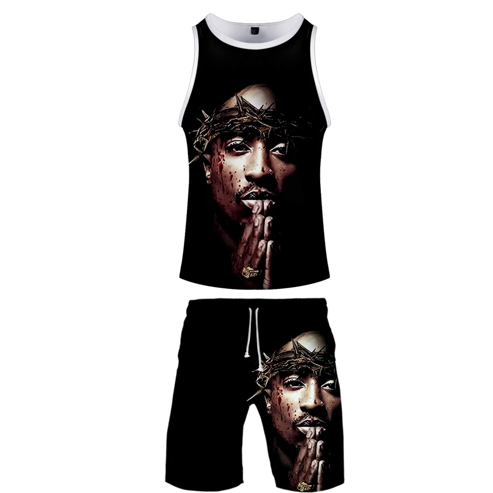 Крутая уличная одежда в стиле Харадзюку комплект из двух предметов 2PAC топа и шорт