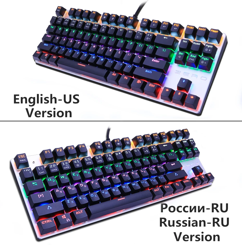 Игровая механическая клавиатура 104/87key анти-ореолы черный синий красный переключатель с подсветкой светодиодный USB Проводная клавиатура Русский/США для геймеров ПК