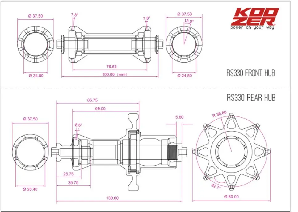 Очень громкий KOOZER RS330 дорожный велосипед концентратор 100/130 дорожный руль управления велосипедные втулки 20/24 Отверстия сзади и спереди подшипник ступицы велосипед 2:1