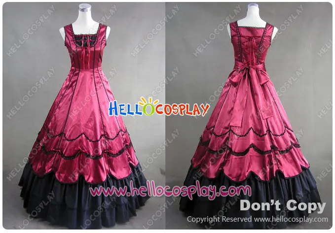 

Southern Belle Ball Red Gown Dress Civil War Gothic cosplay dress H008