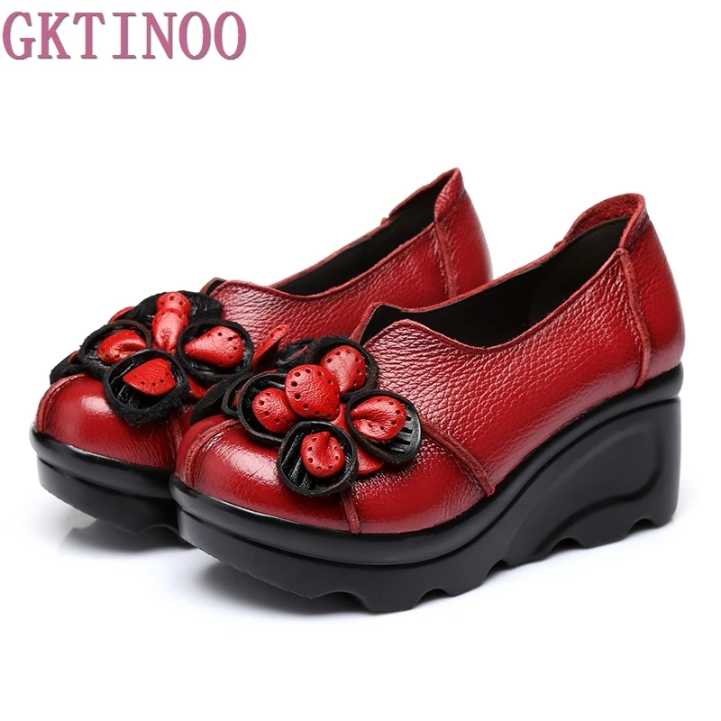 2018 г. весенняя женская обувь удобная на танкетке ручной работы из натуральной