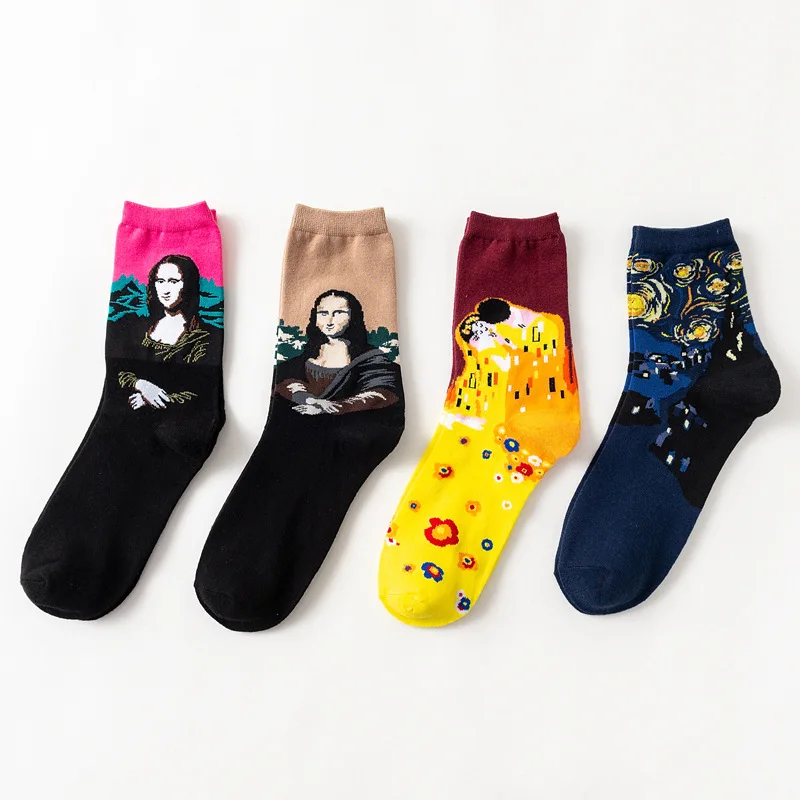 4 пара/лот Harajuku Мужские Женские носки забавные счастливые новинка Ван Гог Фреска